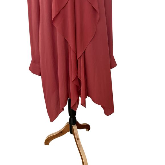BCBGMAXAZRIA Dusty Rose Mauve Flowy Cascading Ruffle Tunic Dress Size Large - Picture 9 of 10